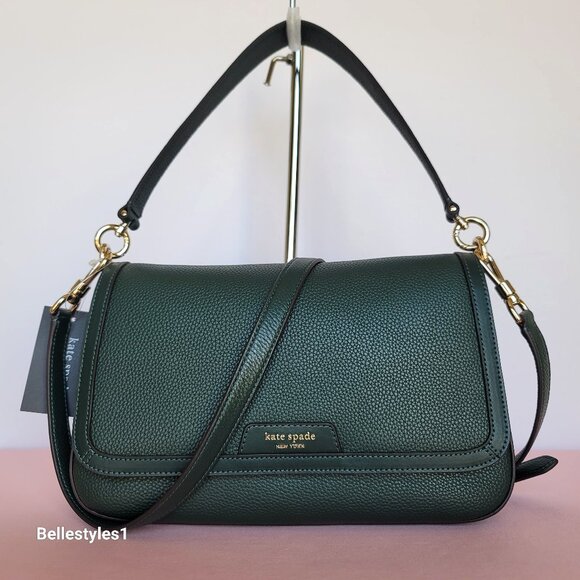 KATE SPADE Hudson Pebbled Leather Medium Flap Convertible Shoulder Bag-Northern⭐ - Picture 1 of 16